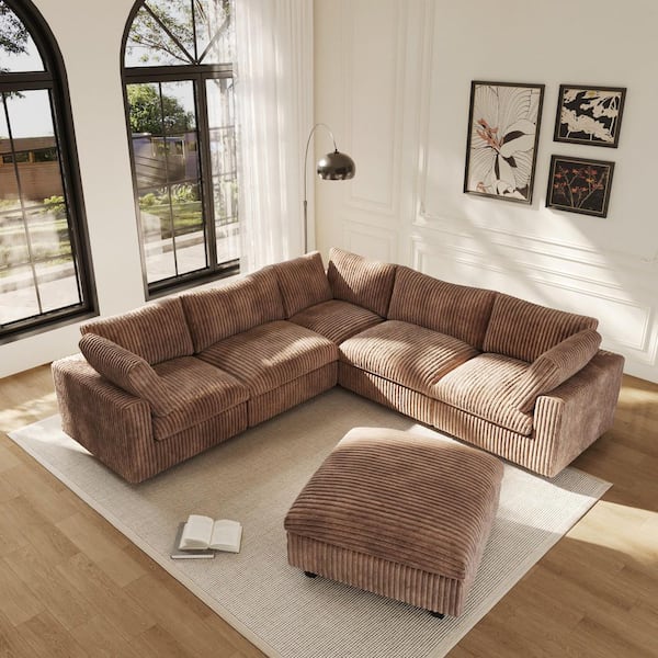 Luxury 118.1 in. W Square Arm 6-piece Soft Plush Velvet Down Feather Modular Free Combination Sectional Sofa in. Brown