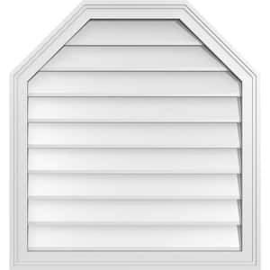 28 in. x 30 in. Octagonal Top Surface Mount PVC Gable Vent: Decorative with Brickmould Frame
