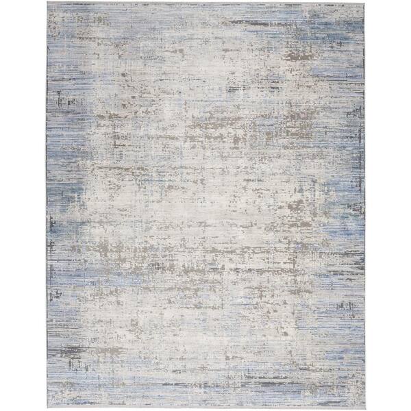 Nourison Modern Abstract Blue Grey 9 ft. x 11 ft. Abstract Contemporary Area Rug