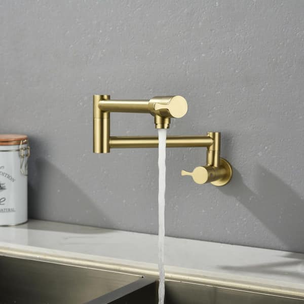 Wall Mounted Pot Filler with Double Handle in Brushed Gold