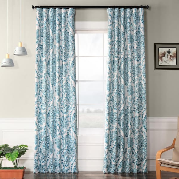 Exclusive Fabrics & Furnishings Tea Time Teal Green Room Darkening Curtain - 50 in. W x 108 in. L (1 Panel)