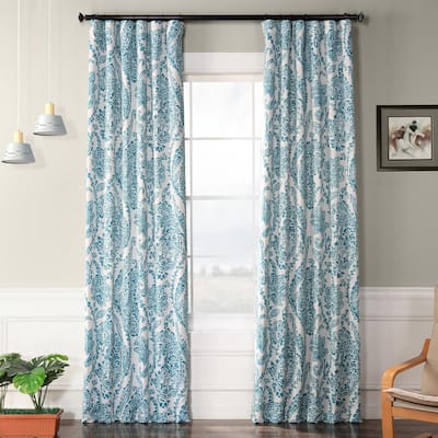 Tea Time Teal Floral Room Darkening Curtain - 50 in. W x 84 in. L (1 Panel)