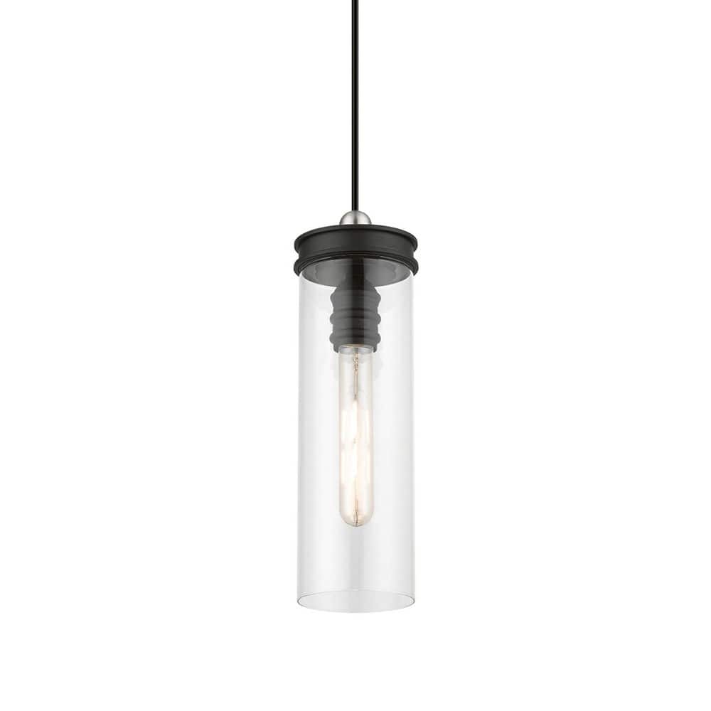 DeVoe Black and Brushed Nickel Mini Pendant with Clear Glass