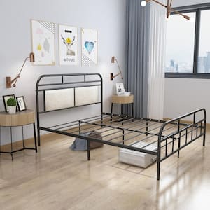 62 in. Wide Full-Size Modern Black Metal Bed Frame Platform With Strong Metal Slats Support and 11 Inches Underbed Space