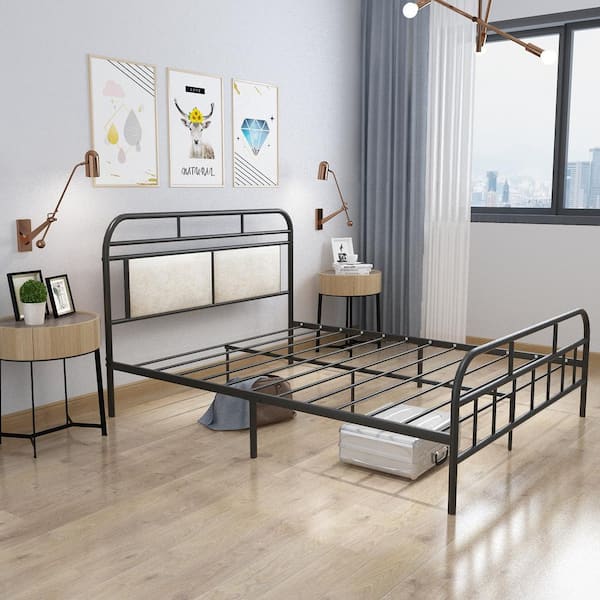Westsky 62 in. Wide Full-Size Modern Black Metal Bed Frame Platform With Strong Metal Slats Support and 11 Inches Underbed Space