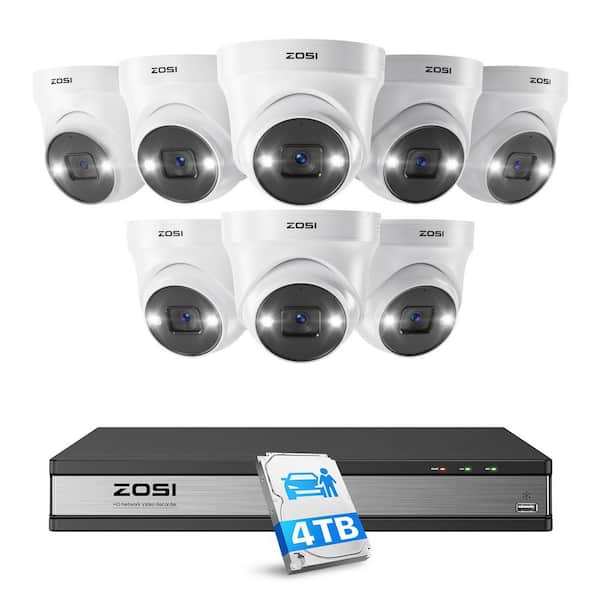 ZOSI 4K 16-Channel 4TB PoE NVR Security System with 8 5MP Wired Spotlight Outdoor Cameras, Color Night Vision, 2-Way Audio
