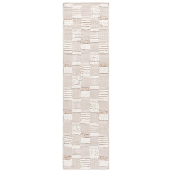 Trends 2 ft. x 8 ft. Beige/Ivory High-Low Checkered Runner Rug