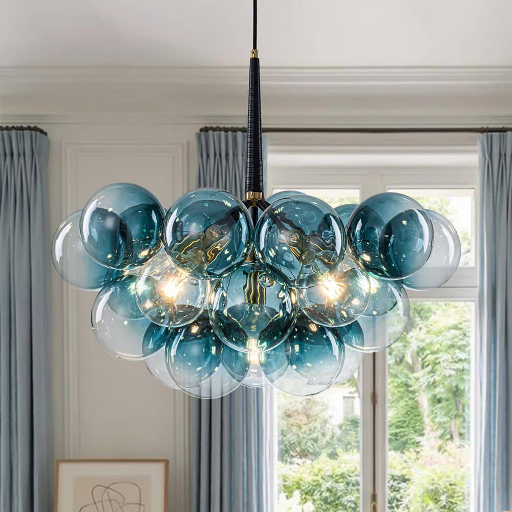 HUOKU Alma 6-Light 24.8 in.W Brass and Black Cluster Bubble