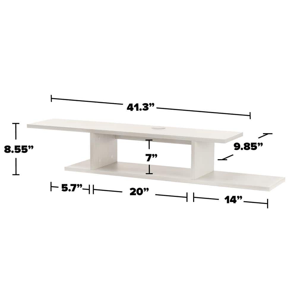 White Light Wood 2-Tier Floating Media Shelf with Brackets