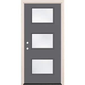 36 in. x 80 in. Right-Hand/Inswing 3-Lite Clear Glass London Painted Fiberglass Prehung Front Door w/6-9/16 in. Frame
