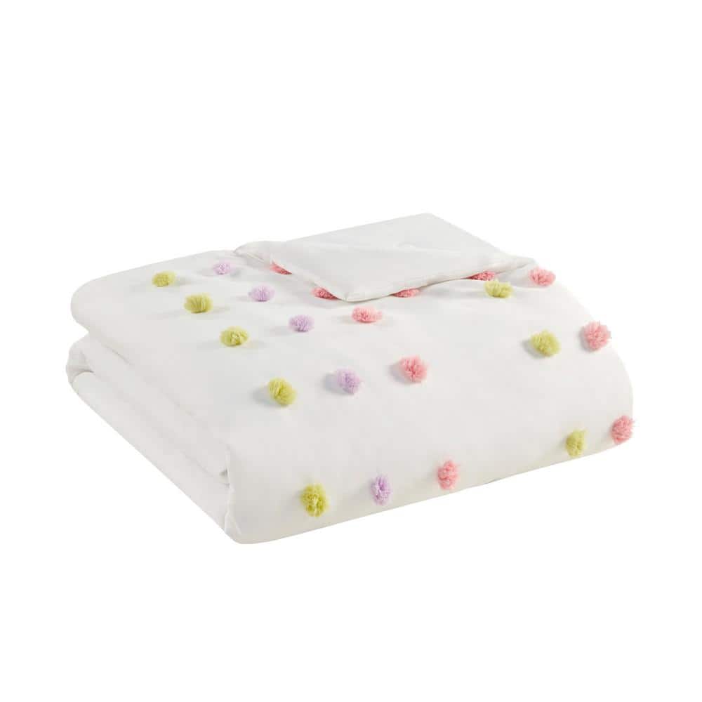 Full Pink Microfiber Kids' Comforter Set with Pompoms