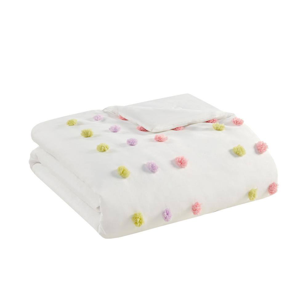 Full Pink Microfiber Kids' Comforter Set with Pompoms