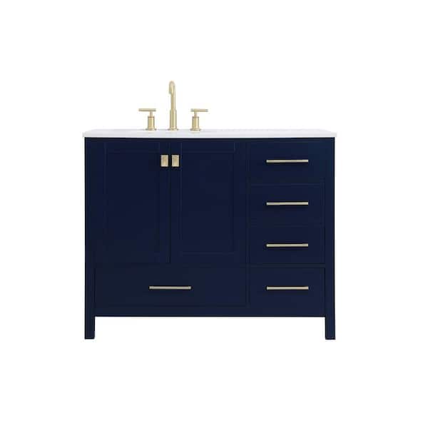 Unbranded Simply Living 42 in. W x 22 in. D x 34 in. H Bath Vanity in Blue with Calacatta White Engineered Marble Top