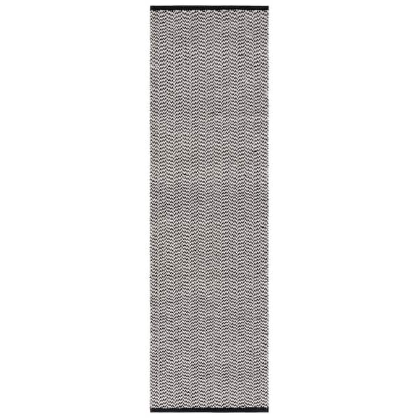 Vermont 2 ft. x 8 ft. Black/Ivory Chevron Striped Runner Rug