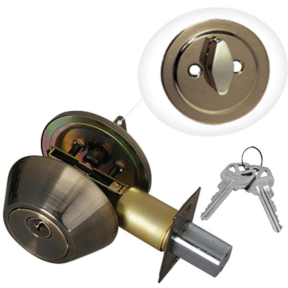 Antique Brass Single Cylinder Deadbolt with 8 KW1 Keys Keyed Alike (4-Pack) price history on PriceWatchPro