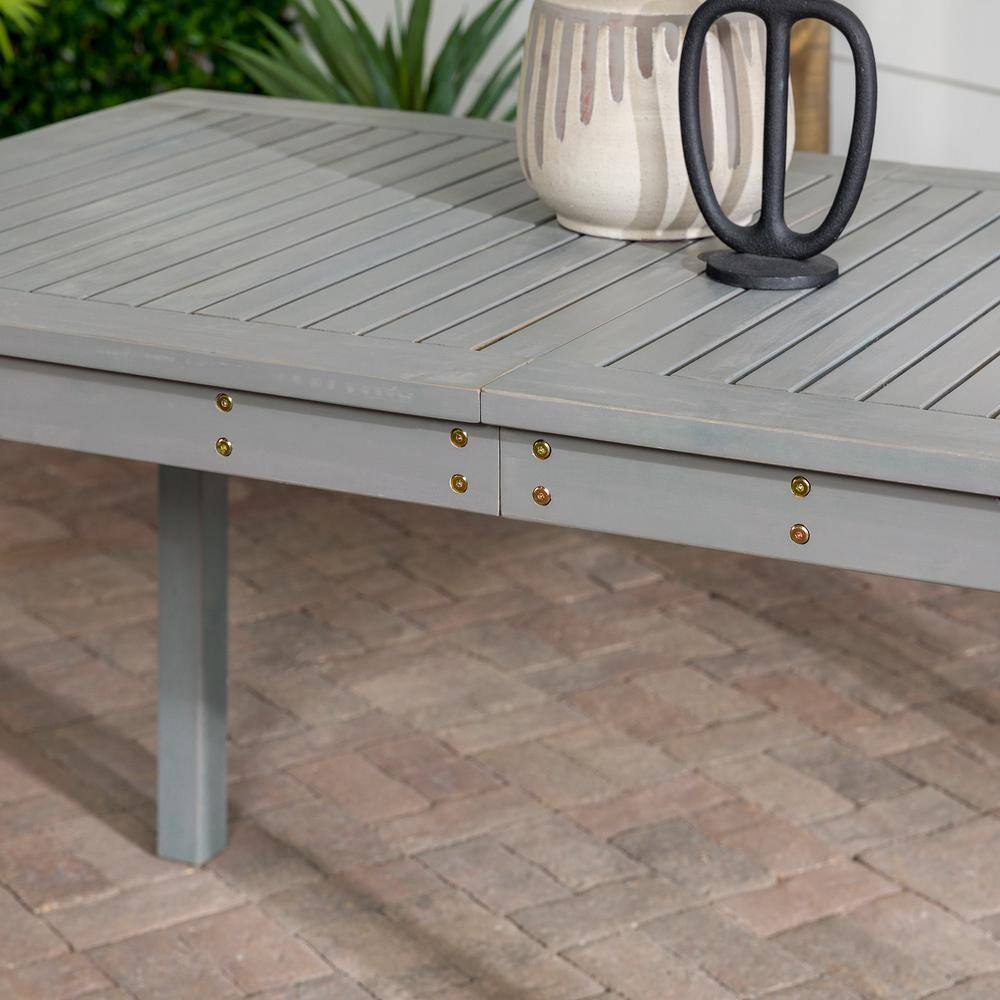 Gray Wash Acacia Wood Outdoor Dining Table with Slatted Surface