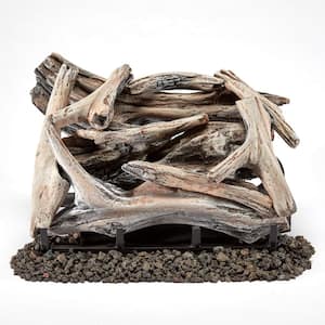 18 in. Drift Wood Vent-Free Dual Fuel Gas Fireplace Log Set, 30,000 BTU, Remote Control