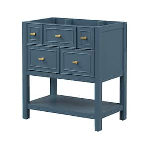 30 in. W x 18 in. D x 33 in. H Freestanding Single Bath Vanity Cabinet without Top with 5 Drawers and Open Shelf in Blue