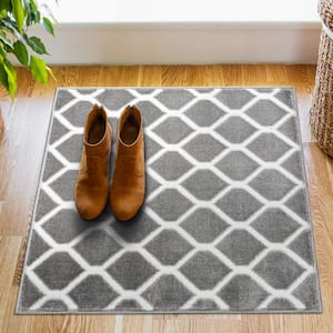 Rubber Backed Area Rug, 39 x 58 inch, Trellis Grey, Non Slip, Kitchen Rugs  and Mats