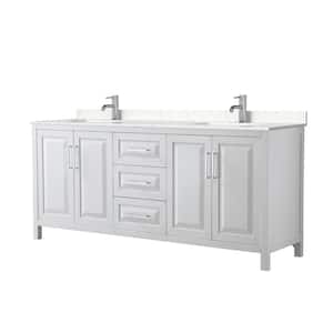 Daria 80 in. W x 22 in. D Double Vanity in White with Cultured Marble Vanity Top in Light-Vein Carrara with White Basins