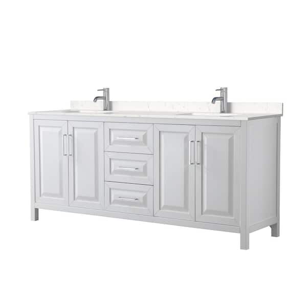 Wyndham Collection Daria 80 in. W x 22 in. D Double Vanity in White with Cultured Marble Vanity Top in Light-Vein Carrara with White Basins