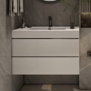 35.8 in. W x 18.1 in. D x 25.2 in. H Floating Bath Vanity in White with White Glossy Durable One-Piece Sink Basin Top