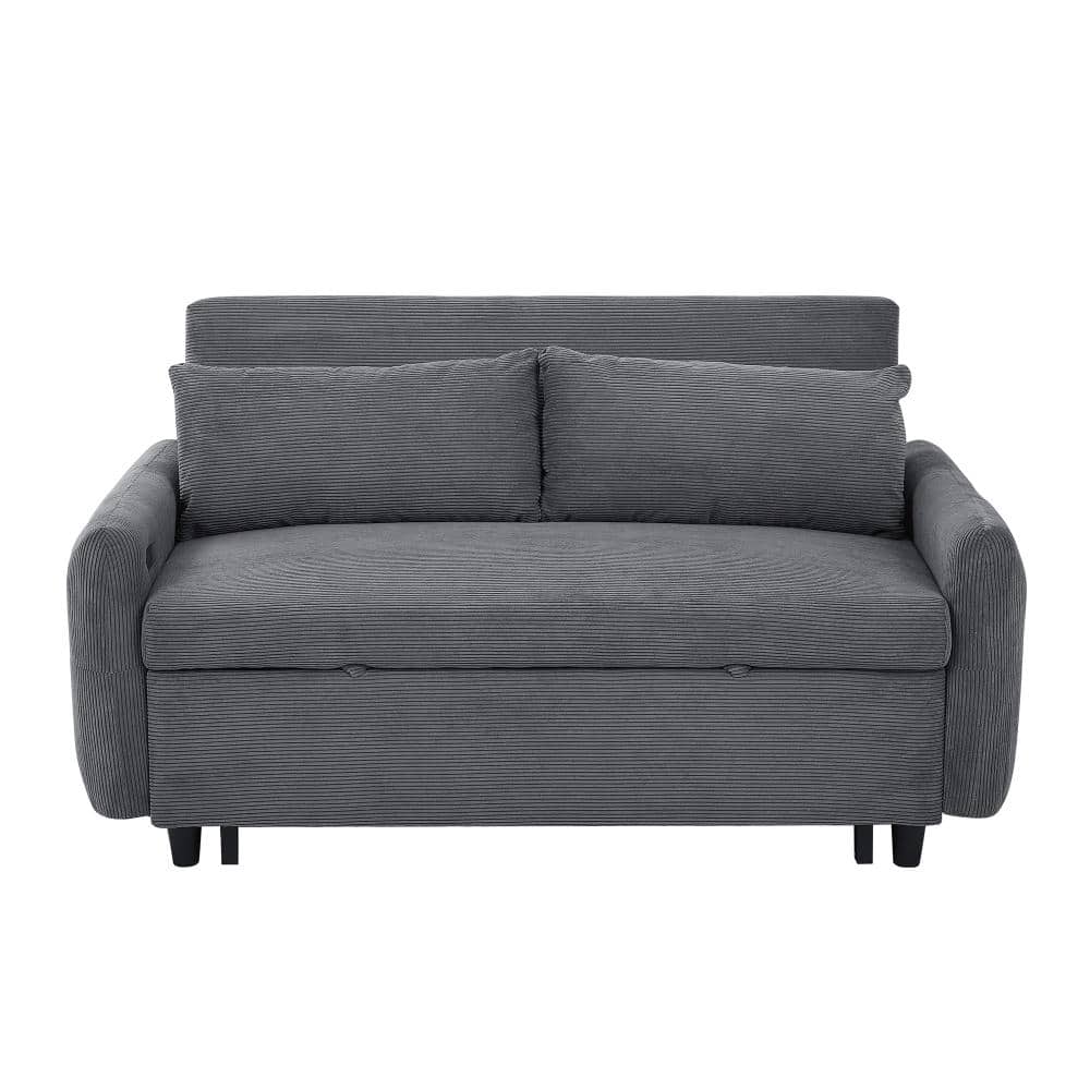 57.48 in. Dark Grey Corduroy Pull-Out Sofa Bed with USB Ports, 3-Level Adjustable Backrest, Twin Sleeper, Loveseat price history on PriceWatchPro