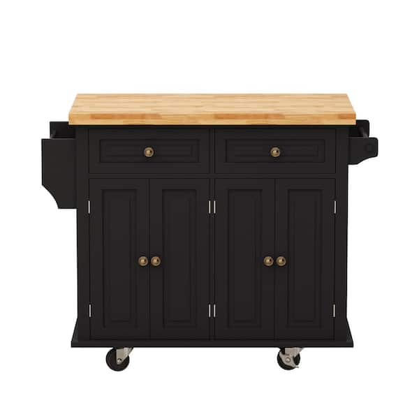 Unbranded 4 Door Cabinet and 2 Drawers Outdoor Grill Cart with Width with 2 Storage Cabinets and 2 Locking Wheels