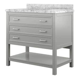 Affinity 37 in. Modern Bathroom Vanity in Gray with Carrara White Marble Countertop