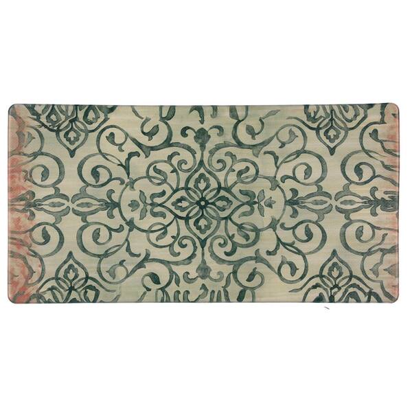 J&V Textiles Rustic Medallion Green 20 in. x 39 in. Anti-Fatigue Kitchen Mat
