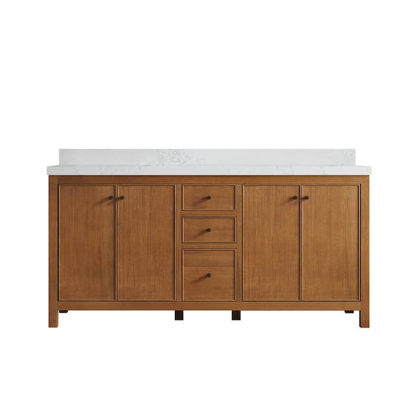Willow Collections Chicago Veneer 72 in. W x 22 in. D x 36 in. H Double Sink Bath Vanity in Dark Natural with 2 in. Empira White Qt. Top