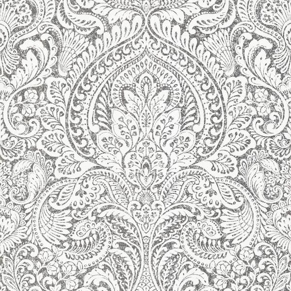 A-Street Prints Artemis Platinum Floral Damask Wallpaper Sample