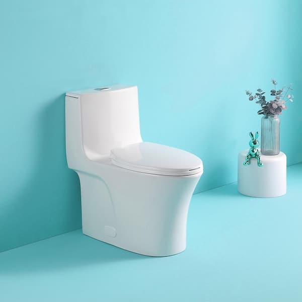 Staykiwi 1-Piece 1.1/1.6 GPF Dual Flush Elongated Toilet in Glossy White