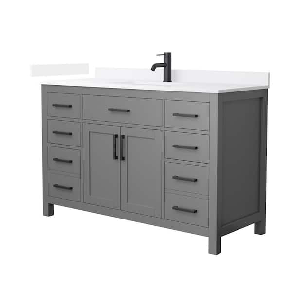 Wyndham Collection Beckett 54 in. Single Freestanding Dark Gray Bath Vanity with White Quartz Top (Assembled)