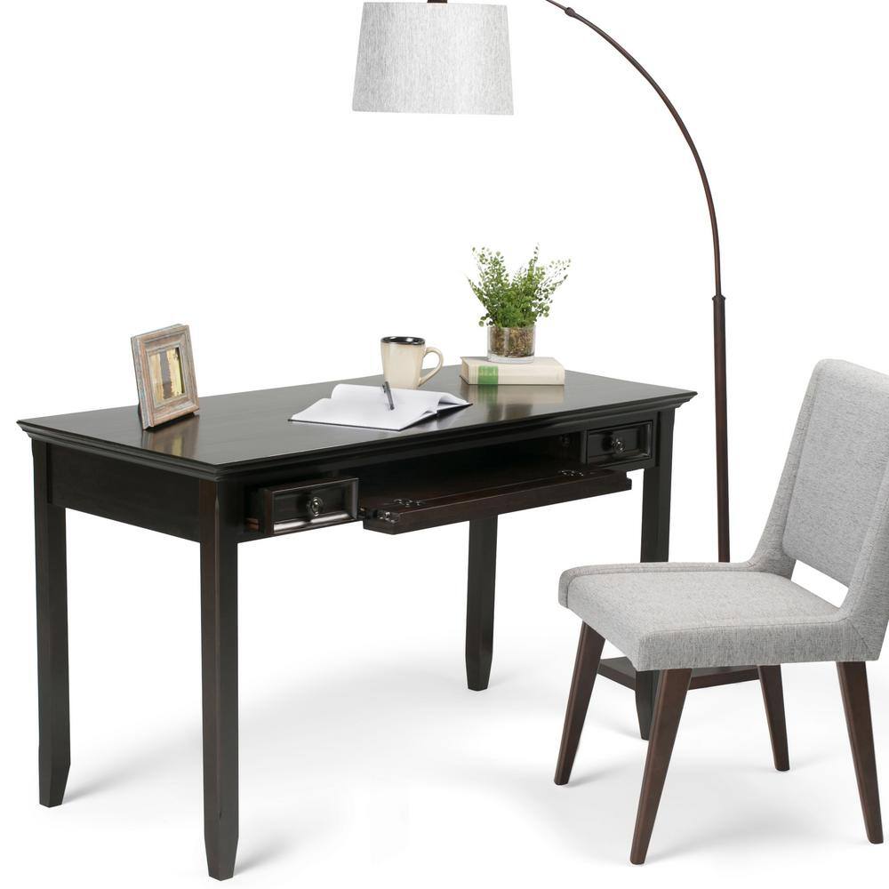 Elegant Hickory Brown Solid Wood Desk with Keyboard Tray and Storage