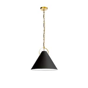 Princeton 1-Light Aged Brass Shaded Pendant Light with Black Fabric Shade