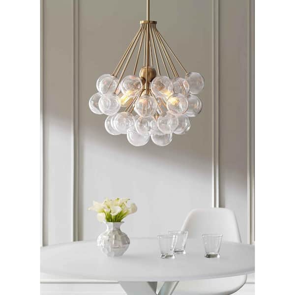 Montex 3-Light Mid-Century Modern Satin Brass Dimmable Ceiling Pendant Light with Seeded Glass Globes