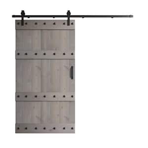 Castle Series 42 in. x 84 in. Light Gray DIY Knotty Pine Wood Sliding Barn Door with Hardware Kit