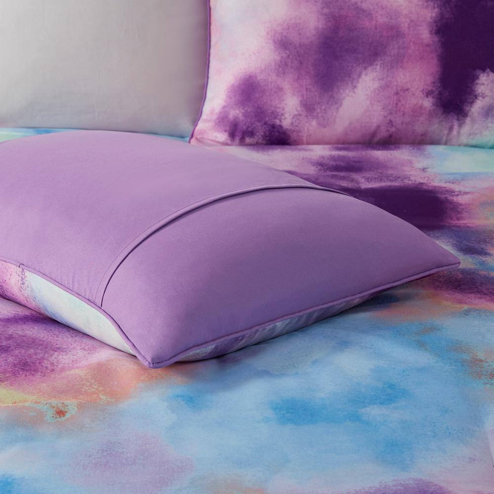Lavender Full Microfiber Tie Dye Comforter Set with Decorative Pillow