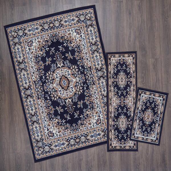 Home Dynamix Ariana Navy Blue 5 ft. x 7 ft. 3Piece Rug Set3S7069300