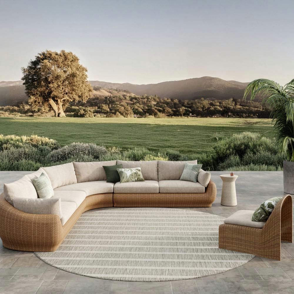 Positano Grey Ivory 8 ft. x 8 ft. Stripes Contemporary Round Area Rug