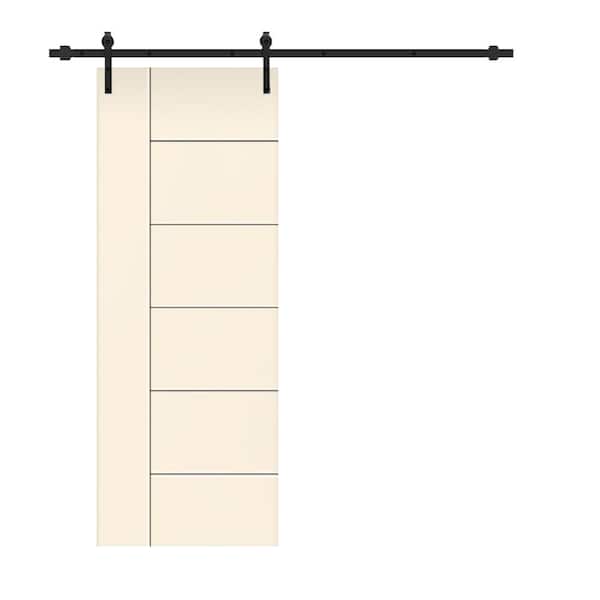 CALHOME Modern Classic 18 in. x 80 in. Beige Stained Composite MDF Paneled Sliding Barn Door with Hardware Kit