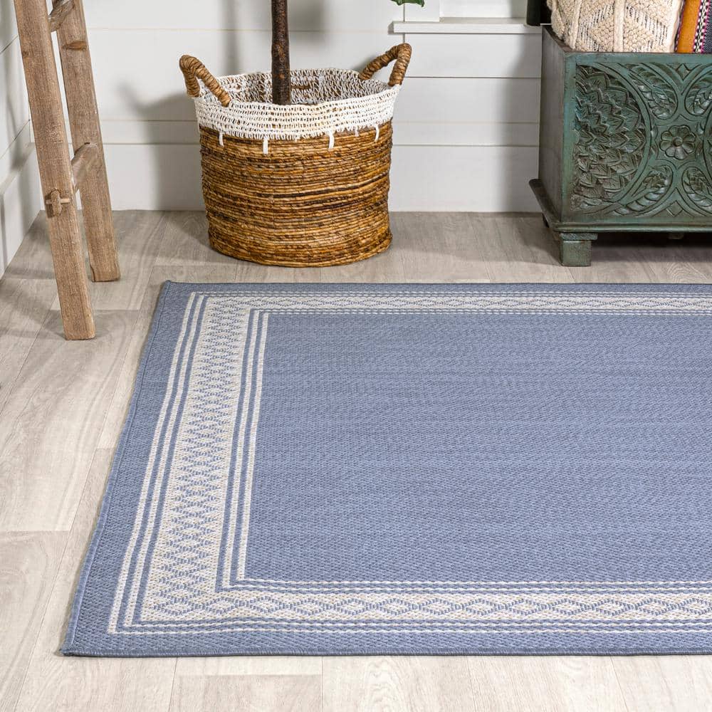 Lucia 3' x 5' Blue Synthetic Diamond Border Area Rug