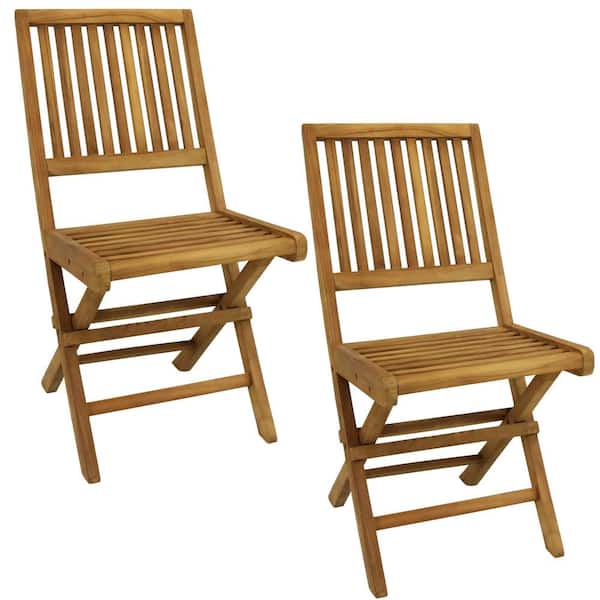Sunnydaze Decor Nantasket Light Brown Folding Chair Teak Outdoor Dining Chair (2-Pack)
