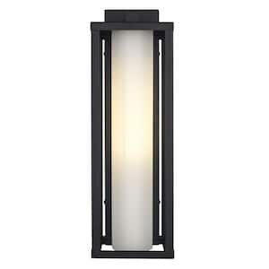 Adler 18.75 in. 1-Light Black Outdoor Wall Light Fixture with Clear and Frosted Glass
