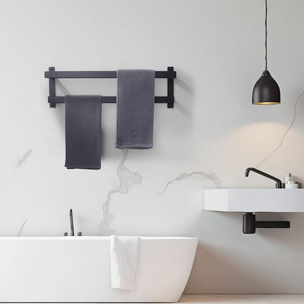 24 in. Wall Mounted Stainless Steel 2-Bar Towel Rack Towel Holder for Bathroom in Matte Black
