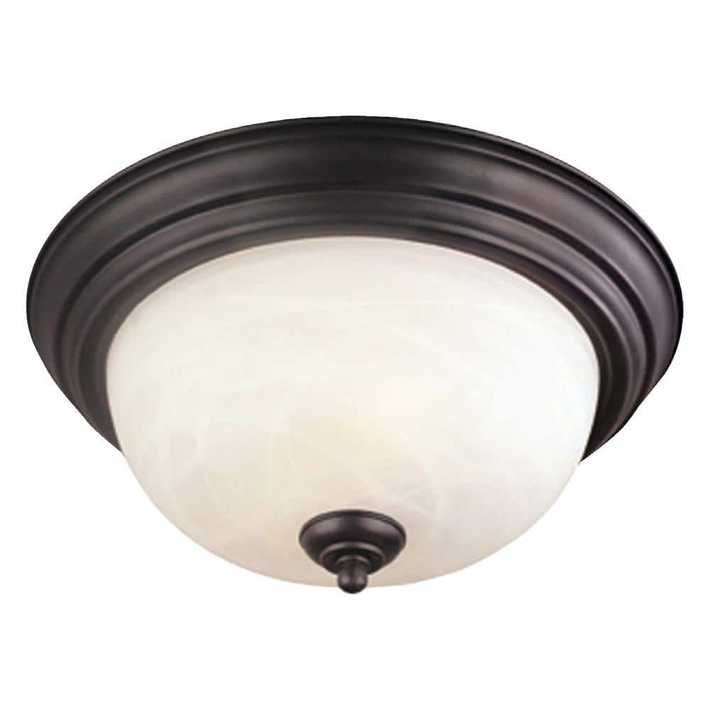 Sophisticated Tahoe 2-Light Flush Mount in Painted Bronze with White Alabaster Glass