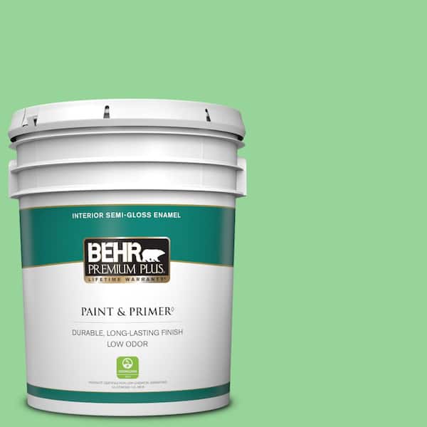 BEHR PREMIUM PLUS 5 gal. #P390-4 Young Green Semi-Gloss Enamel Low Odor Interior Paint & Primer