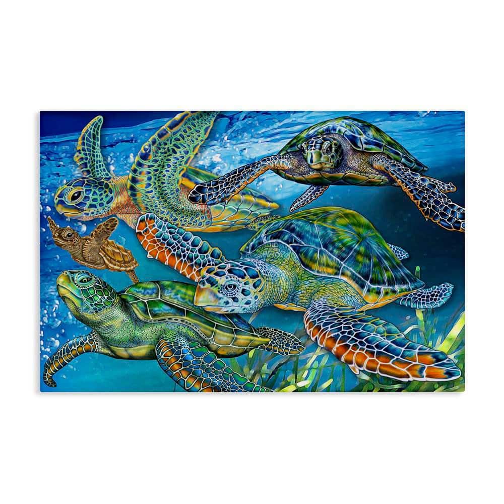 Tortoise Family Underwater Swim by Tim Jeffs Unframed Animal Graphic Art Print 24 in. x 36 in. price history on PriceWatchPro