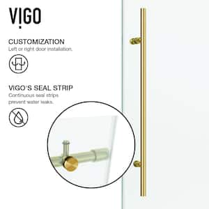 Elan E-Class 56 to 60 in. W x 76 in. H Frameless Sliding Shower Door in Matte Brushed Gold with 3/8 in. Clear Glass